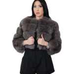 Horizontal fox fur jacket chanel 42 dark gray dark sable three-quarter sleeve bomber hooks