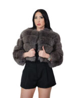 Horizontal fox fur jacket chanel 42 dark gray dark sable three-quarter sleeve bomber hooks