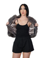 Horizontal fox fur jacket chanel 42 dark gray dark sable three-quarter sleeve bomber hooks - Image 6