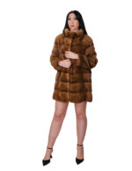 Cappotto in pelliccia di visone orizzontale 42 lungo 82 centimetri manica lunga tasche esterne collo pistagna - immagine 4