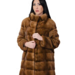 Horizontal mink fur coat 42 long 82 centimeters long sleeve outside pockets pistagna collar