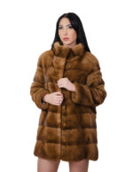 Cappotto in pelliccia di visone orizzontale 42 lungo 82 centimetri manica lunga tasche esterne collo pistagna