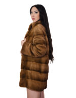 Cappotto in pelliccia di visone orizzontale 42 lungo 82 centimetri manica lunga tasche esterne collo pistagna - immagine 2