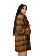 Cappotto in pelliccia di visone orizzontale 42 lungo 82 centimetri manica lunga tasche esterne collo pistagna - immagine 3