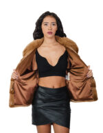 Mink fur jacket 44 blonde gold light long sleeve horizontal high drawstring waist track collar - Image 6