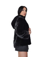 Mink fur jacket 42 black black long sleeve horizontal hood drawstring waist - Image 2