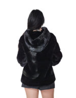 Mink fur jacket 42 black black long sleeve horizontal hood drawstring waist - Image 5