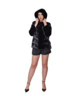 Mink fur jacket 42 black black long sleeve horizontal hood drawstring waist - Image 4