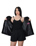 Mink fur jacket 42 black black long sleeve horizontal hood drawstring waist - Image 6