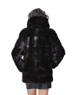 Fur-trimmed mink coat 42 black horizontal long sleeve outer pockets and hook-and-eye fasteners - Image 5