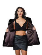 Fur-trimmed mink coat 42 black horizontal long sleeve outer pockets and hook-and-eye fasteners - Image 6