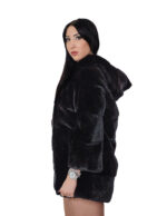 Coat 80cm unfolded mink fur coat black 42 horizontal three-quarter sleeve hood - Image 2
