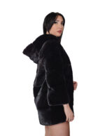 Coat 80cm unfolded mink fur coat black 42 horizontal three-quarter sleeve hood - Image 3