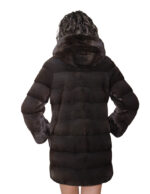 Горизонтальная норковая шуба 44 графитово-серый 82 см длинный рукав длинные внешние карманы капюшон — изображение 5