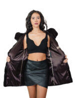 Горизонтальная норковая шуба 44 графитово-серый 82 см длинный рукав длинные внешние карманы капюшон — изображение 6