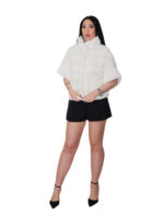 White rex fur jacket size 42 short sleeve Korean collar runway horizontal hooks closure - Image 4