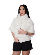 White rex fur jacket size 42 short sleeve Korean collar runway horizontal hooks closure
