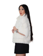 White rex fur jacket size 42 short sleeve Korean collar runway horizontal hooks closure - Image 3