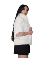 White rex fur jacket size 42 short sleeve Korean collar runway horizontal hooks closure - Image 2