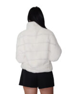 White rex fur jacket size 42 short sleeve Korean collar runway horizontal hooks closure - Image 5