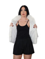 White rex fur jacket size 42 short sleeve Korean collar runway horizontal hooks closure - Image 6