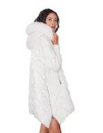 White diamond-patterned down jacket size 42 with flared hem, side zip fastening at the bottom of the cuff, wool hood, fox trim - Image 3