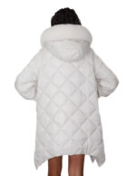 White diamond-patterned down jacket size 42 with flared hem, side zip fastening at the bottom of the cuff, wool hood, fox trim - Image 5