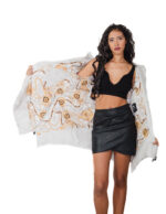 White diamond-patterned down jacket size 42 with flared hem, side zip fastening at the bottom of the cuff, wool hood, fox trim - Image 6