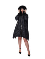 Black diamond-patterned down jacket size 52 with flared hem, side zip fastening at the bottom of the cuff, wool hood, fox trim - Image 4