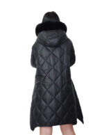 Black diamond-patterned down jacket size 52 with flared hem, side zip fastening at the bottom of the cuff, wool hood, fox trim - Image 5