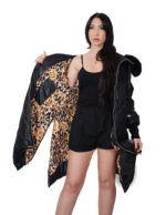 Black diamond-patterned down jacket size 52 with flared hem, side zip fastening at the bottom of the cuff, wool hood, fox trim - Image 6