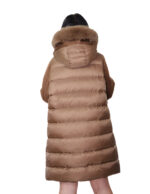 Down jacket and eco sheepskin with 50% dark brown fox fur, real feather, zip closure, hood - Image 5