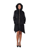 Daunenjacke und Öko-Lammfellcape, Modell 48, schwarze Kapuze, goldener Reißverschluss und seitliche Reißverschlüsse – Bild 4