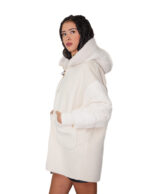 Beige eco-sheepskin and wool down jacket size 46 with zip fastening hood, mouth pockets, elasticated cuffs, white sheepskin lining - Image 2