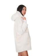 Beige eco-sheepskin and wool down jacket size 46 with zip fastening hood, mouth pockets, elasticated cuffs, white sheepskin lining - Image 3