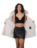 Beige eco-sheepskin and wool down jacket size 46 with zip fastening hood, mouth pockets, elasticated cuffs, white sheepskin lining - Image 6