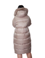 Flared down jacket, real coffee feather, size 44, hood with fox fur trim, zip, side slits - Image 5