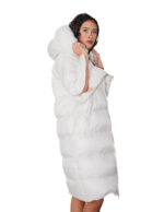 Flared down jacket, real white feather, size 46, hood with fox fur trim, zip, side slits - Image 3
