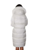 Flared down jacket, real white feather, size 46, hood with fox fur trim, zip, side slits - Image 5