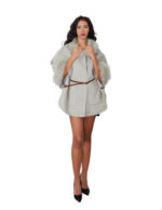 Cashmere and wool cape with eco fur at the edges and collar 56 green open side pockets mug leather strap - Image 4