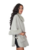 Cashmere and wool cape with eco fur at the edges and collar 56 green open side pockets mug leather strap - Image 2