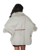 Cashmere and wool cape with eco fur at the edges and collar 56 green open side pockets mug leather strap - Image 5