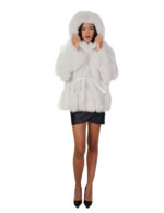 Fox fur jacket V-worked 42 white shaded groellandia hood outer belt leather - Image 4