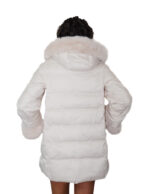Piumino colore beige 50 eco pelliccia cappuccio e polsi tasche chiusura zip colletto alto manica lunga - immagine 5