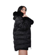 Black down jacket size 42 eco fur hood and cuffs pockets zip closure high collar long sleeves - Image 2