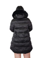 Black down jacket size 42 eco fur hood and cuffs pockets zip closure high collar long sleeves - Image 5