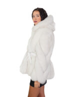 Fox fur jacket V-worked 42 white shaded groellandia hood outer belt leather - Image 2