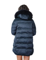 Piumino colore blu 42 eco pelliccia cappuccio e polsi tasche chiusura zip colletto alto manica lunga - immagine 5