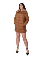 Brown rabbit fur down jacket size 42 padded with zip closure external pockets internal zip pocket 84 cm - Image 4