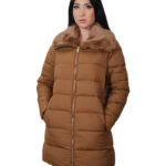 Brown rabbit fur down jacket size 42 padded with zip closure external pockets internal zip pocket 84 cm